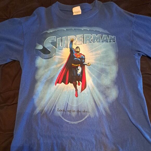 90’s Vintage Superman Warner Bros Big Graphic T Shirt Large 'Look, up in the Sky - Picture 3 of 12